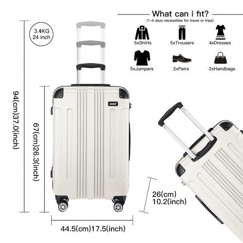 K1777-1L - Kono 24 Inch ABS Lightweight Compact Hard Shell Travel Luggage For Extended Journeys - Beige