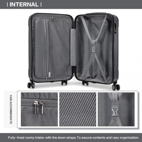 K1777-1L - Kono 19 Inch ABS Lightweight Compact Hard Shell Cabin Suitcase Travel Carry-On Luggage - Grey