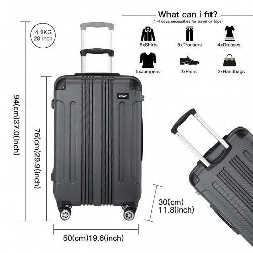 K1777-1L - Kono 28 Inch ABS Lightweight Compact Hard Shell Travel Luggage For Extended Journeys - Grey