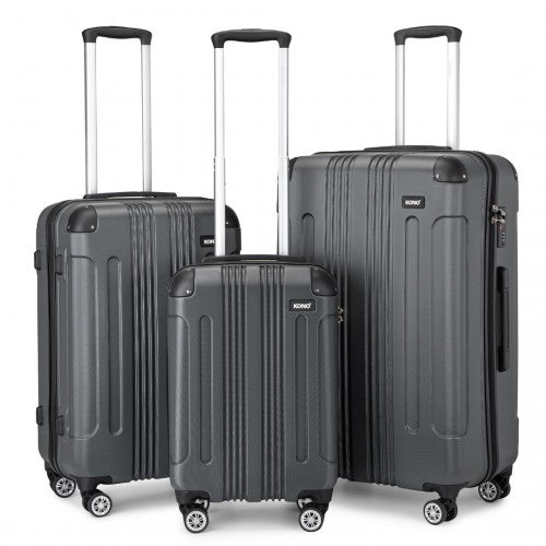 K1777-1L - Kono 19/24/28 Inch 3 Piece Set ABS Lightweight Compact Hard Shell Travel Luggage - Grey