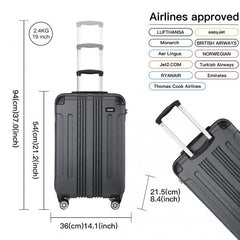 K1777-1L - Kono 19/24/28 Inch 3 Piece Set ABS Lightweight Compact Hard Shell Travel Luggage - Grey