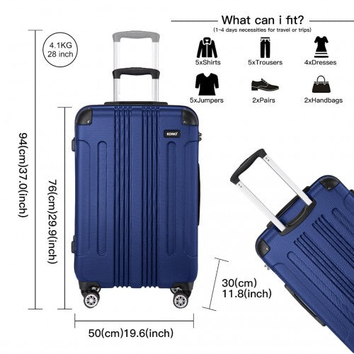 K1777-1L - Kono 28 Inch ABS Lightweight Compact Hard Shell Travel Luggage For Extended Journeys - Navy