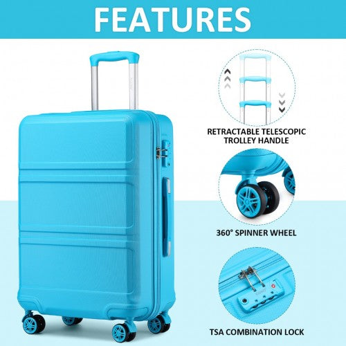 K1871-1L+E2019 - Kono ABS Suitcase Set With 4 Wheel Design Including Vanity Case And Travel Luggage Organiser Bag Set - Blue