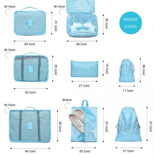 K1871-1L+E2019 - Kono ABS Suitcase Set With 4 Wheel Design Including Vanity Case And Travel Luggage Organiser Bag Set - Blue