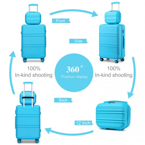 K1871-1L+E2019 - Kono ABS Suitcase Set With 4 Wheel Design Including Vanity Case And Travel Luggage Organiser Bag Set - Blue