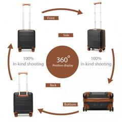 K1871-1L - Kono ABS 16 Inch Sculpted Horizontal Design Cabin Luggage - Black And Brown