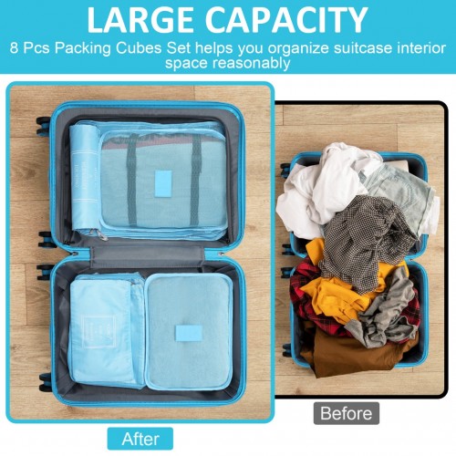 K1871-1L+E2019 - Kono 20 Inch ABS Cabin Size Suitcase with Travel Luggage Organiser Bag Set - Blue