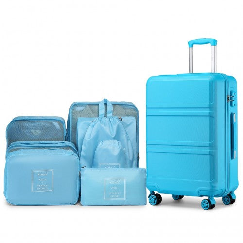 K1871-1L+E2019 - Kono 20 Inch ABS Cabin Size Suitcase with Travel Luggage Organiser Bag Set - Blue