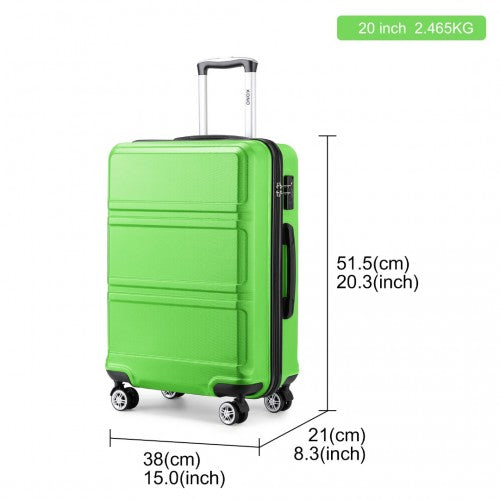 K1871-1L - Kono ABS 20 Inch Sculpted Horizontal Design Cabin Luggage - Green