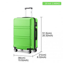 K1871-1L - Kono ABS 20 Inch Sculpted Horizontal Design Cabin Luggage - Green