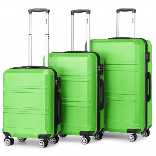 K1871-1L - Kono ABS Sculpted Horizontal Design 3 Piece Suitcase Set - Green