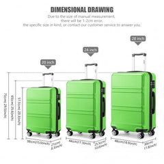 K1871-1L - Kono ABS Sculpted Horizontal Design 3 Piece Suitcase Set - Green