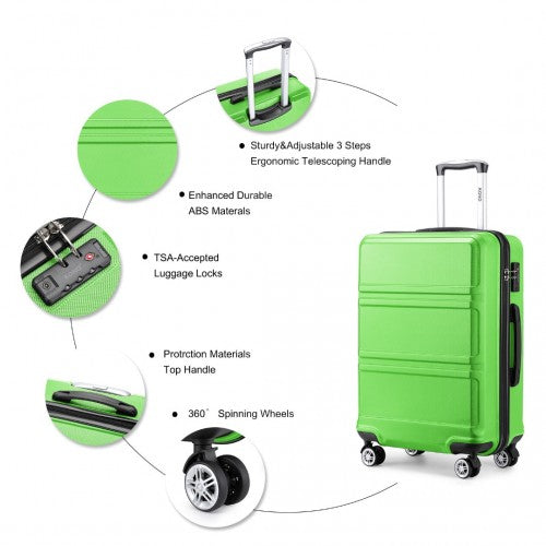 K1871-1L - Kono ABS Sculpted Horizontal Design 3 Piece Suitcase Set - Green