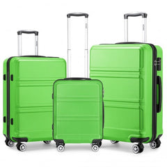 K1871-1L - Kono ABS Sculpted Horizontal Design 3 Piece Suitcase Set - Green