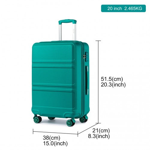 K1871-1L - Kono ABS 20 Inch Sculpted Horizontal Design Cabin Luggage - Teal