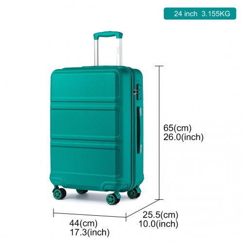 K1871-1L - Kono ABS 24 Inch Sculpted Horizontal Design Suitcase - Teal