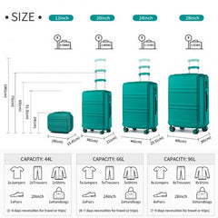 K1871-1L - Kono ABS Sculpted Horizontal Design 4 Pcs Suitcase Set With Vanity Case - Teal