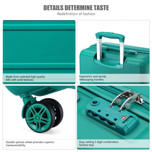 K1871-1L - Kono ABS 20 Inch Sculpted Horizontal Design Cabin Luggage - Teal