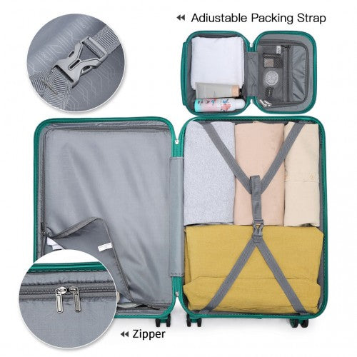 K1871-1L - Kono ABS Sculpted Horizontal Design 4 Pcs Suitcase Set With Vanity Case - Teal