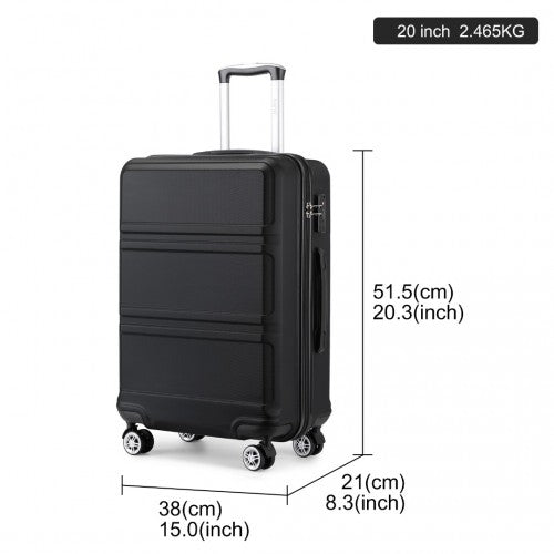 K1871-1L - Kono ABS 20 Inch Sculpted Horizontal Design Cabin Luggage - Black