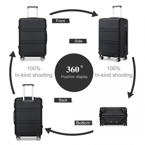 K1871-1L - Kono ABS 20 Inch Sculpted Horizontal Design Cabin Luggage - Black