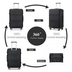 K1871-1L - Kono ABS 24 Inch Sculpted Horizontal Design Suitcase - Black