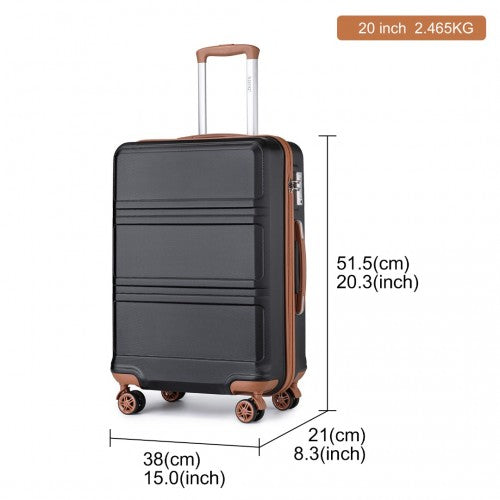 K1871-1L - Kono ABS 20 Inch Sculpted Horizontal Design Cabin Luggage - Black And Brown