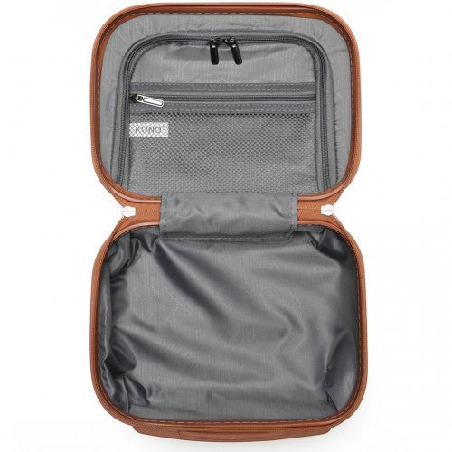 K1871-1L - Kono ABS 4 Wheel Suitcase Set with Vanity Case - Black And Brown