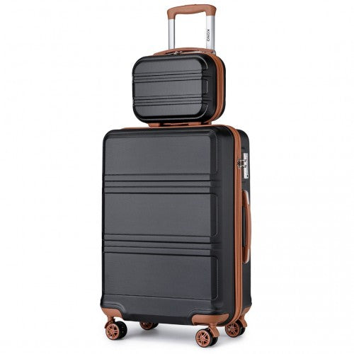 K1871-1L - Kono ABS 4 Wheel Suitcase Set with Vanity Case - Black And Brown