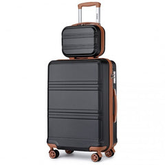 K1871-1L - Kono ABS 4 Wheel Suitcase Set with Vanity Case - Black And Brown