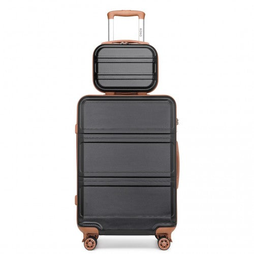 K1871-1L - Kono ABS 4 Wheel Suitcase Set with Vanity Case - Black And Brown