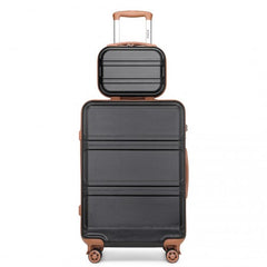 K1871-1L - Kono ABS 4 Wheel Suitcase Set with Vanity Case - Black And Brown