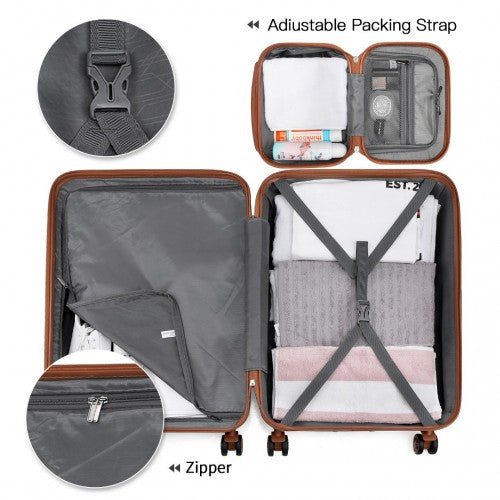 K1871-1L - Kono ABS 4 Wheel Suitcase Set with Vanity Case - Black And Brown