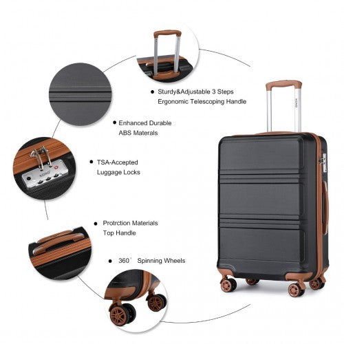 K1871-1L - Kono ABS 24 Inch Sculpted Horizontal Design Suitcase - Black And Brown