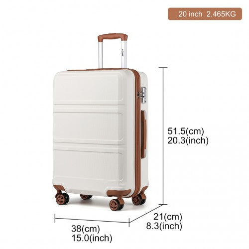 K1871-1L - Kono ABS 20 Inch Sculpted Horizontal Design Cabin Luggage - Cream