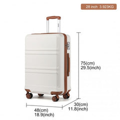 K1871-1L - Kono ABS 28 Inch Sculpted Horizontal Design Suitcase - Cream