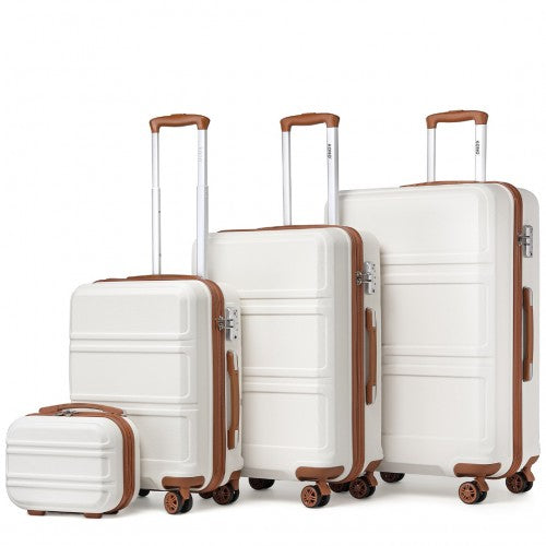 K1871-1L - Kono ABS Sculpted Horizontal Design 4 Pcs Suitcase Set With Vanity Case - Cream