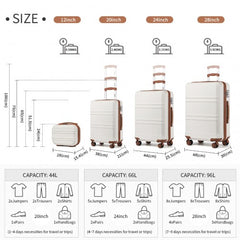 K1871-1L - Kono ABS Sculpted Horizontal Design 4 Pcs Suitcase Set With Vanity Case - Cream