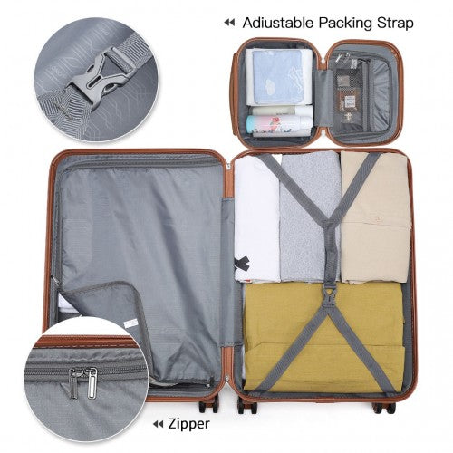 K1871-1L - Kono ABS Sculpted Horizontal Design 4 Pcs Suitcase Set With Vanity Case - Cream