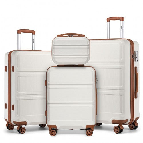 K1871-1L - Kono ABS Sculpted Horizontal Design 4 Pcs Suitcase Set With Vanity Case - Cream