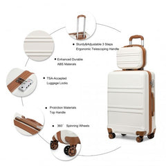 K1871-1L+EA2212 - Kono ABS 4 Wheel Suitcase Set With Vanity Case And Weekend Bag And Toiletry Bag - Cream