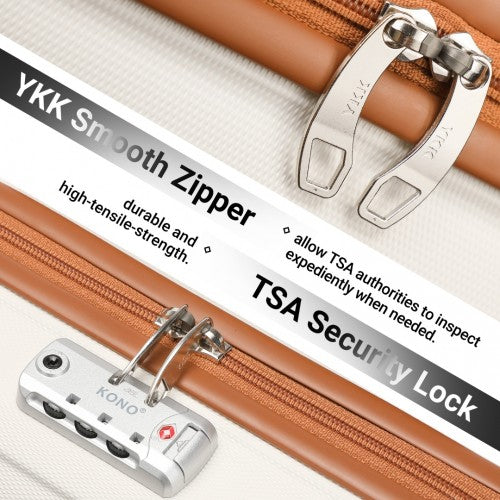 K1871-1L - Kono ABS 16 Inch Sculpted Horizontal Design Cabin Luggage - Cream