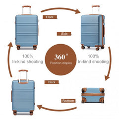 K1871-1L - Kono ABS 24 Inch Sculpted Horizontal Design Suitcase - Grayish Blue And Brown