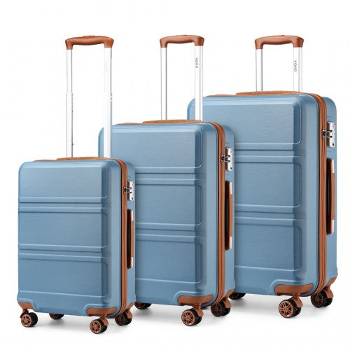 K1871-1L - Kono ABS Sculpted Horizontal Design 3 Piece Suitcase Set - Grayish Blue And Brown