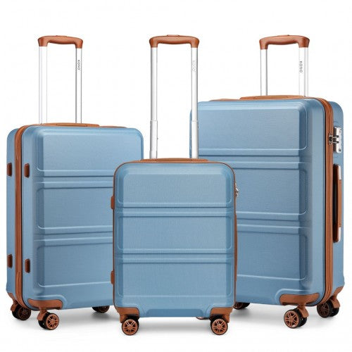 K1871-1L - Kono ABS Sculpted Horizontal Design 3 Piece Suitcase Set - Grayish Blue And Brown