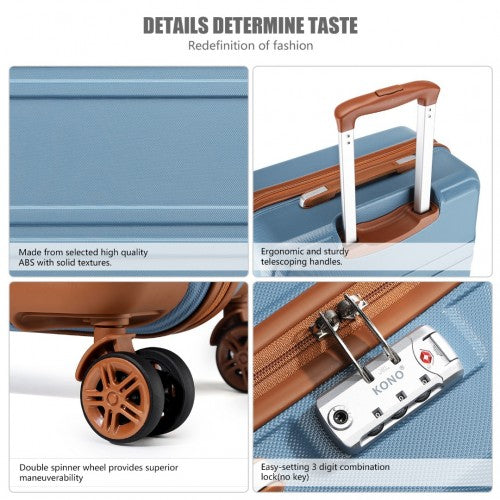 K1871-1L - Kono ABS Sculpted Horizontal Design 3 Piece Suitcase Set - Grayish Blue And Brown