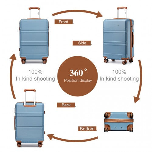 K1871-1L - Kono ABS Sculpted Horizontal Design 3 Piece Suitcase Set - Grayish Blue And Brown