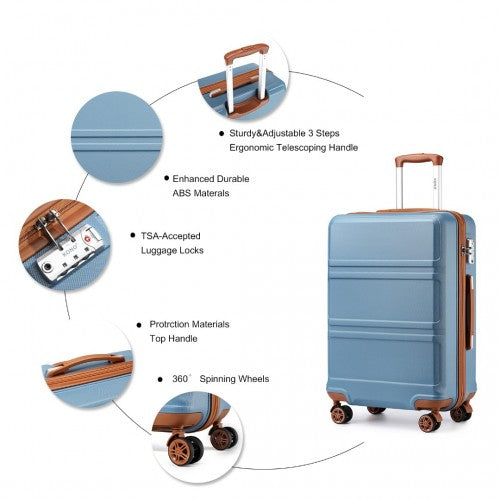 K1871-1L - Kono ABS Sculpted Horizontal Design 4 Pcs Suitcase Set With Vanity Case - Grayish Blue And Brown