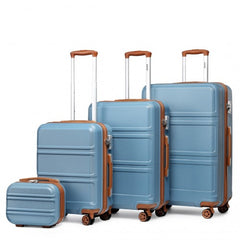 K1871-1L - Kono ABS Sculpted Horizontal Design 4 Pcs Suitcase Set With Vanity Case - Grayish Blue And Brown