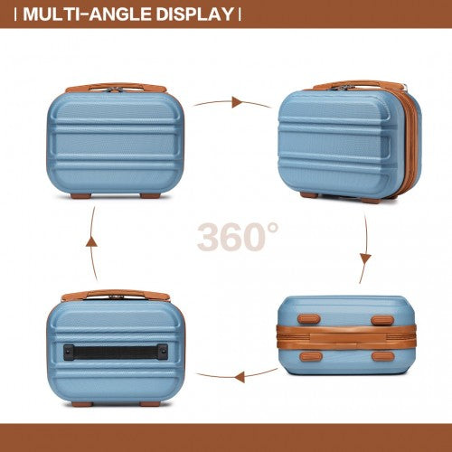 K1871-1L - Kono ABS Sculpted Horizontal Design 4 Pcs Suitcase Set With Vanity Case - Grayish Blue And Brown